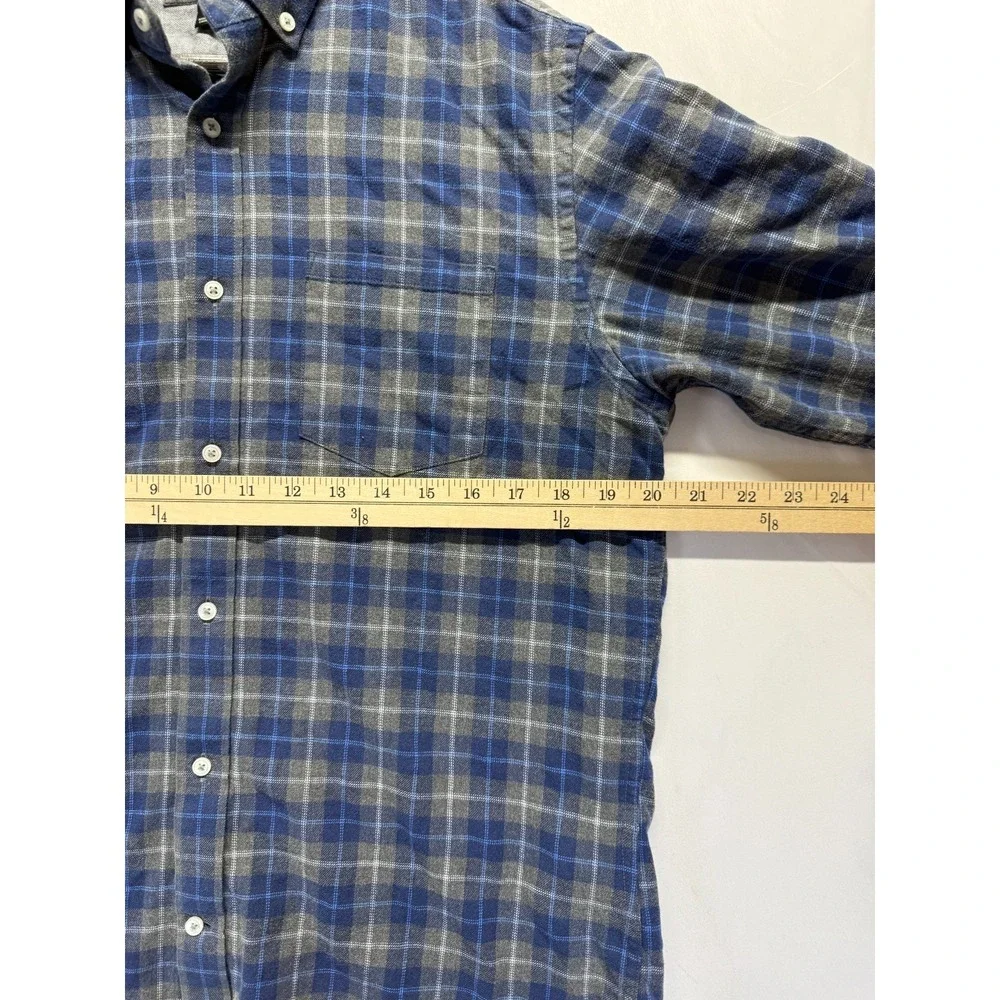 Banana Republic Luxe Flannel Slim Fit‎ Shirt Mens M Blue Gray Plaid Button Down